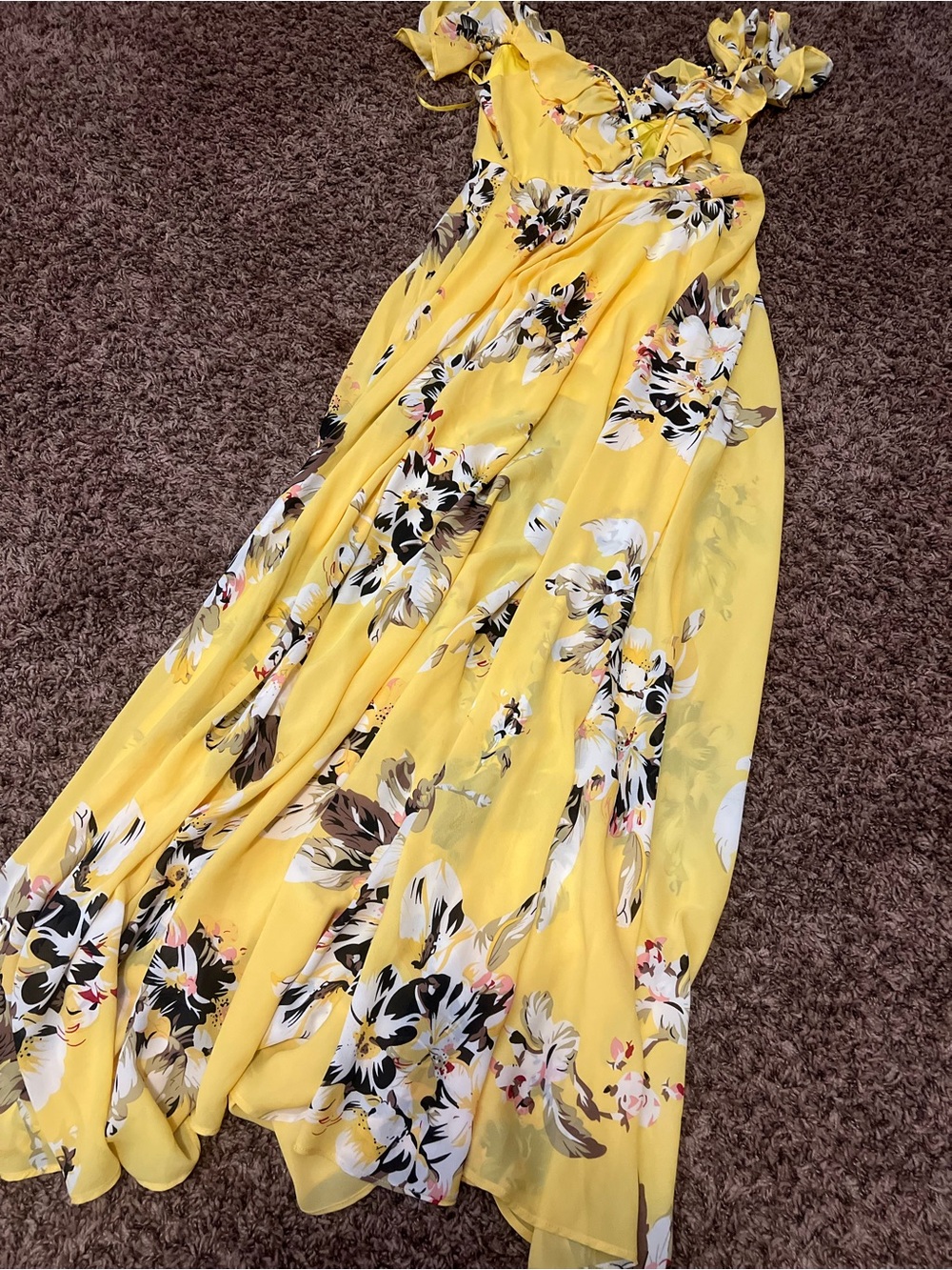 Fashion Nova Yellow Floral Maxi Dress